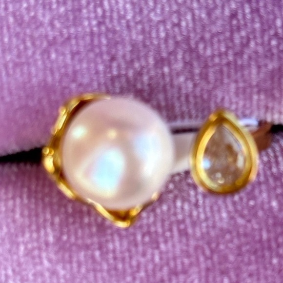 Genuine Pearl and Teardrop Accent Ring